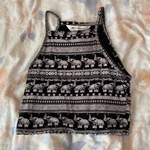 H&M Coachella tribal elephant crop top halter top